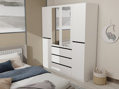 Three Drawer, Six Door Modern Wardrobe with Silver Mirror and No Pull Handle (2 packs of 2 cannot be sold separately)