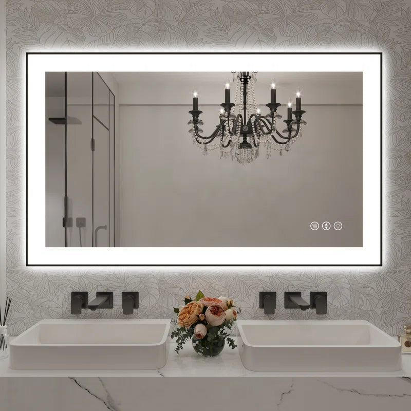 40" X 24" Detjon Black Framed Anti-Fog LED Lighted Dimmable Wall Mounted Bathroom Vanity Mirror