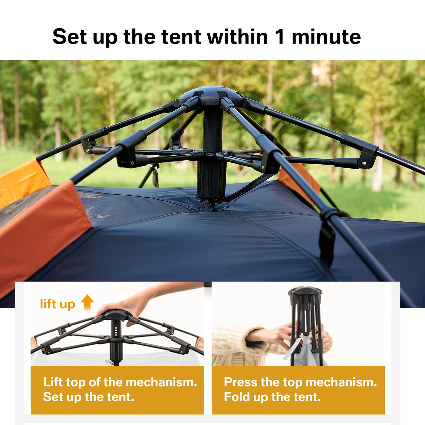 4-Person Black + Orange Double Layer Umbrella Tent