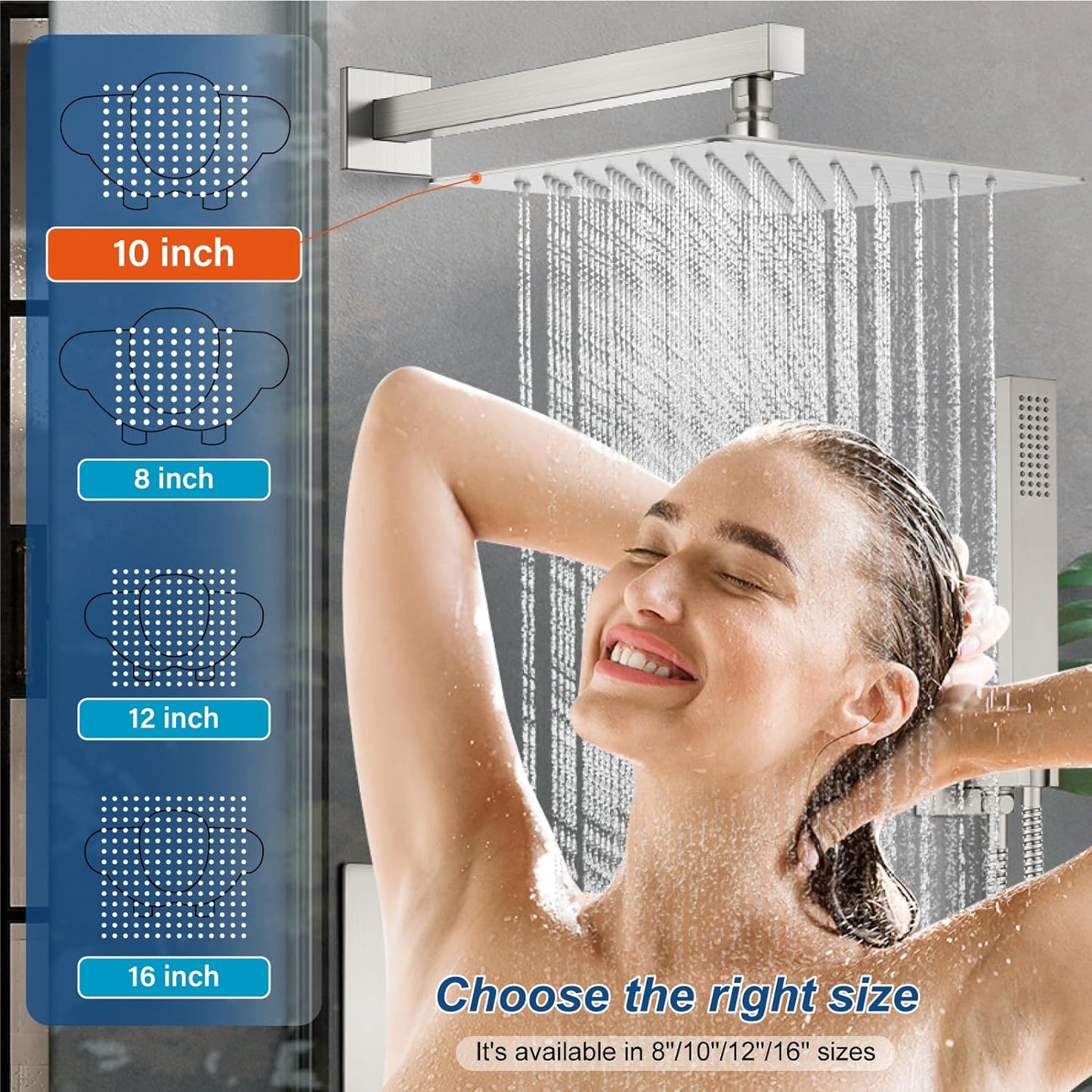 L-8004BN -  Rain Shower System Brushed Nickel Tub Shower Faucet Set 10 Inch Square Rainfall Shower Head with Handheld Sprayer and Waterfall Tub Spout Pressure Balance Rough-in Valve Shower Mixer Combo