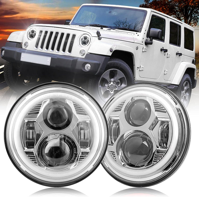 7 inch spider headlight with aperture-silver-pair black box