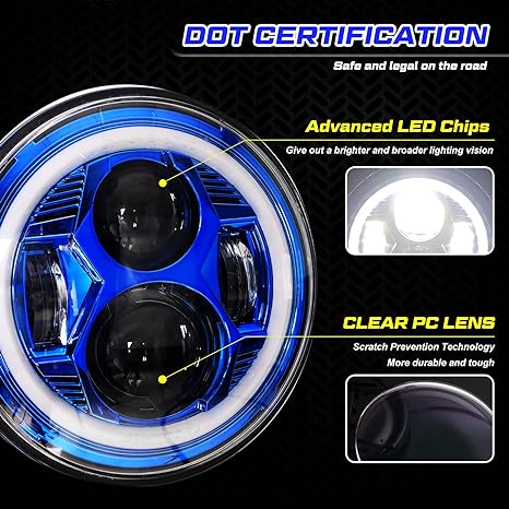 7-Inch Spider Headlights Blue With Halo – 4-Inch Smile Fog Lights Black – With Halo – 4PCS in Set