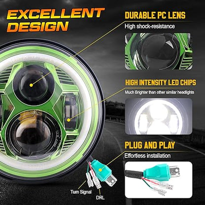 7 Inch Spider Headlight With Aperture – Green – Single Black Box