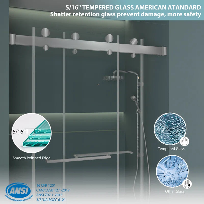 60" W x 79" H  Frameless Shower Door with Advanced Closing System