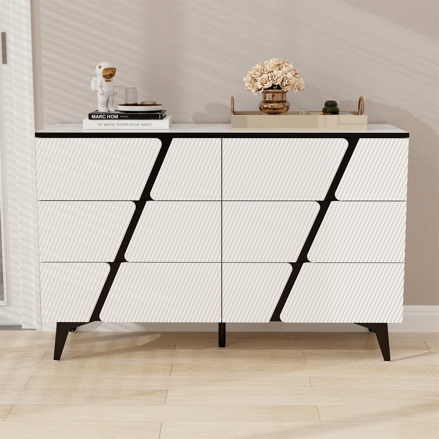 White blister twill modern six-drawer cabinet