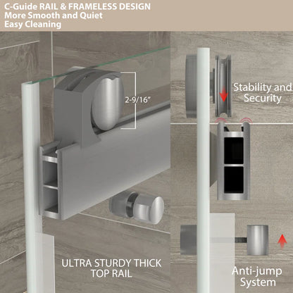 73" W x 79" H  Double Sliding Door Shower Door With Closing System