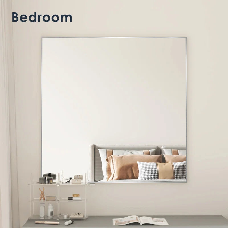 36" x 36"(Silver) Lesamuel Wall Mounted Vanity Mirror w/ Aluminum Frame for Bedroom, Entryway, Living Room