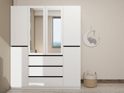 Three Drawer, Six Door Modern Wardrobe with Silver Mirror and No Pull Handle (2 packs of 2 cannot be sold separately)