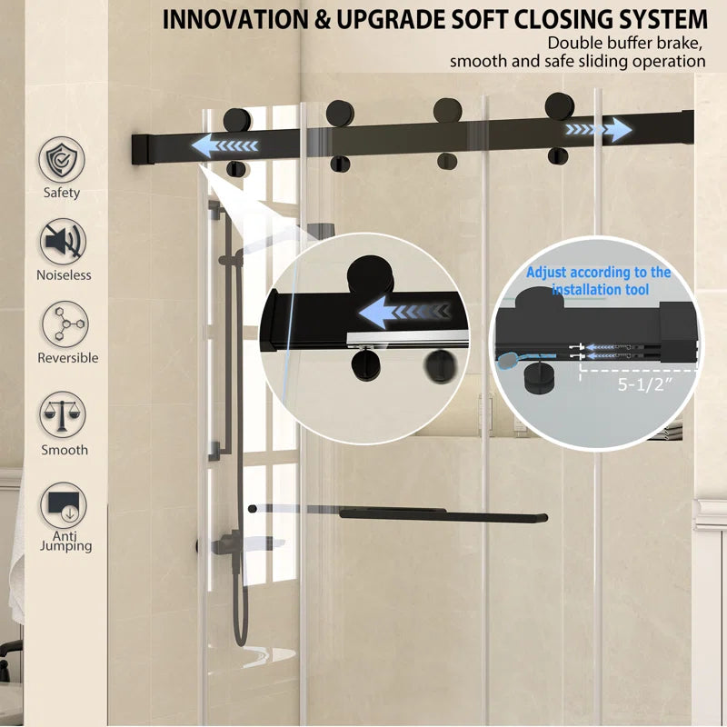 60" W x 79" H Double Sliding Door Shower Door With Closing System