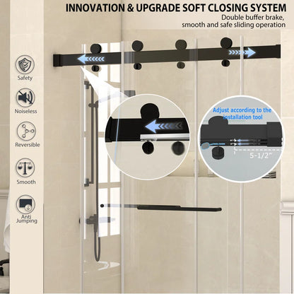 60" W x 79" H Double Sliding Door Shower Door With Closing System