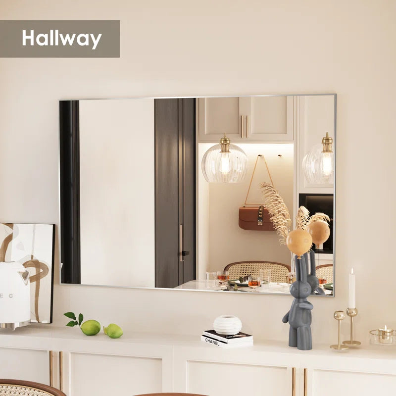 60" x 40"（Silver）Lesamuel Wall Mounted Vanity Mirror w/ Aluminum Frame for Bedroom, Entryway, Living Room