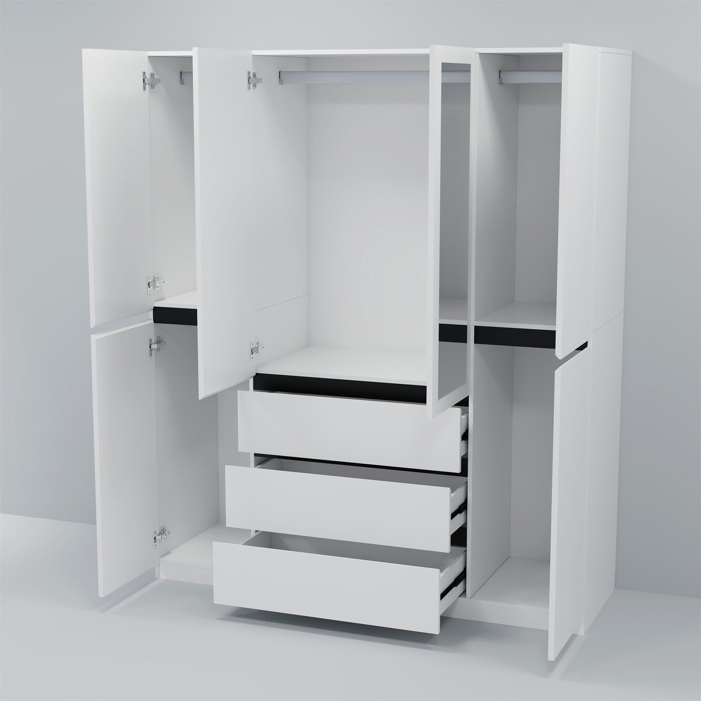 Three Drawer, Six Door Modern Wardrobe with Silver Mirror and No Pull Handle (2 packs of 2 cannot be sold separately)