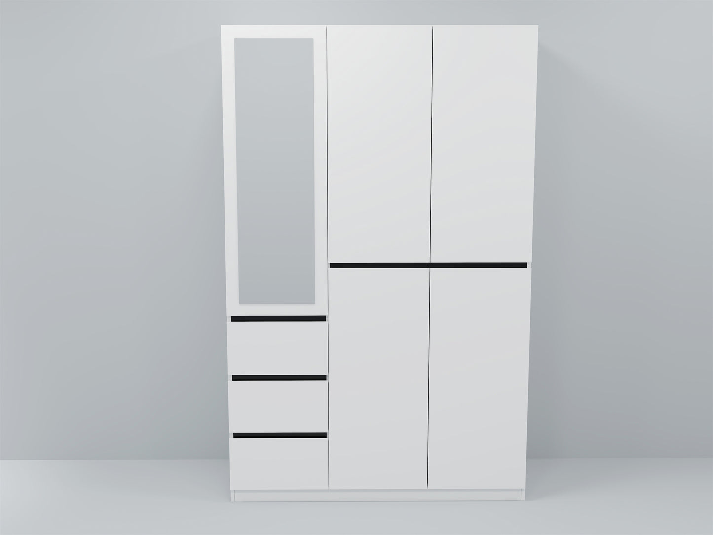 Three Drawer, Five Door Modern Wardrobe with Silver Mirror and No Pull Handle (2 packs of 2 cannot be sold separately)