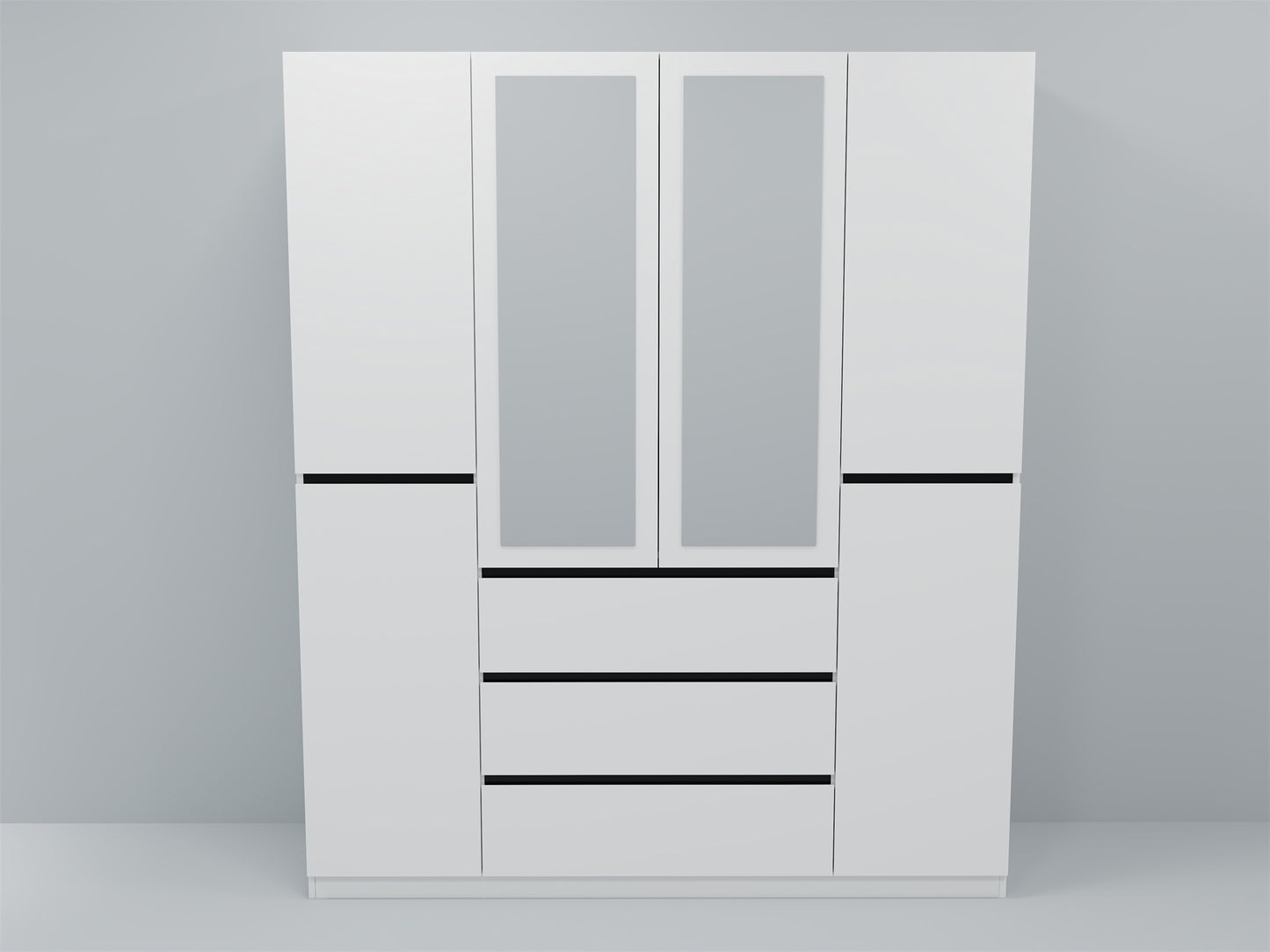 Three Drawer, Six Door Modern Wardrobe with Silver Mirror and No Pull Handle (2 packs of 2 cannot be sold separately)