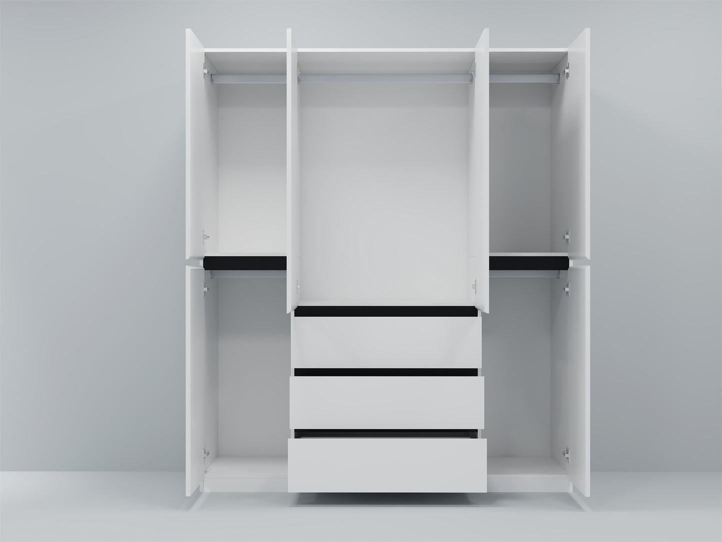 Three Drawer, Six Door Modern Wardrobe with Silver Mirror and No Pull Handle (2 packs of 2 cannot be sold separately)