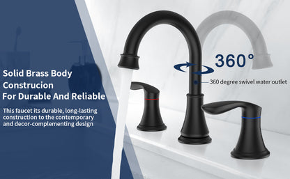 ‎3007B-ORB | 2-Handle 8 inch Widespread Bathroom Sink Faucet Oil Rubbed Bronze Lavatory Faucet 3 Hole 360° Swivel Spout Vanity Sink Basin Faucets with Pop Up Drain Assembly and cUPC Water Supply Hoses