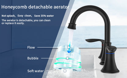 ‎3007B-ORB | 2-Handle 8 inch Widespread Bathroom Sink Faucet Oil Rubbed Bronze Lavatory Faucet 3 Hole 360° Swivel Spout Vanity Sink Basin Faucets with Pop Up Drain Assembly and cUPC Water Supply Hoses