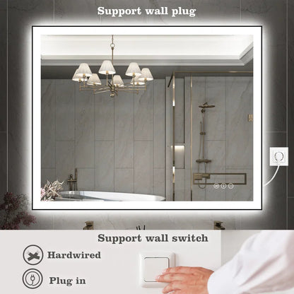 40"x32" Detjon Black Framed Anti-Fog LED Lighted Dimmable Wall Mounted Bathroom Vanity Mirror