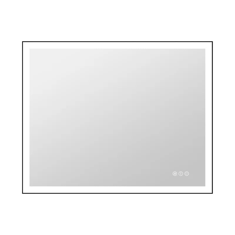 40"x32" Detjon Black Framed Anti-Fog LED Lighted Dimmable Wall Mounted Bathroom Vanity Mirror