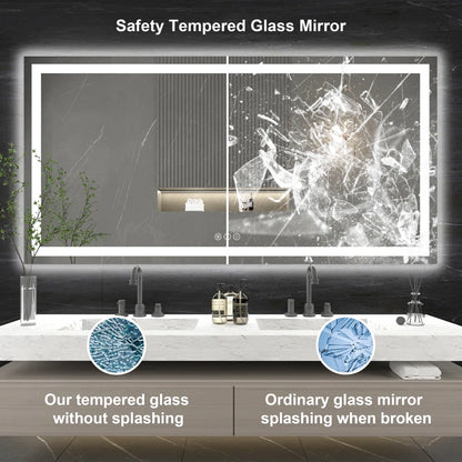 72" X 36" Tempered Glass Frameless LED Bathroom Mirror with Front and Backlight, Stepless Dimmable Wall Mirrors with Anti-Fog, 3 Colors, LED Vanity Mirror(Horizontal/Vertical)