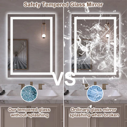 32" X 24" Tempered Glass Frameless LED Bathroom Mirror with Front and Backlight, Stepless Dimmable Wall Mirrors with Anti-Fog, 3 Colors, LED Vanity Mirror(Horizontal/Vertical)