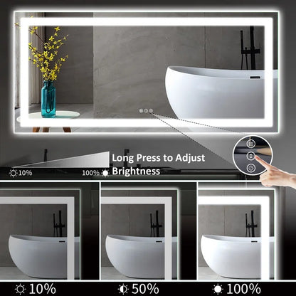 60''x28'' Tempered Glass Frameless LED Bathroom Mirror with Front and Backlight, Stepless Dimmable Wall Mirrors with Anti-Fog, 3 Colors, LED Vanity Mirror(Horizontal/Vertical)