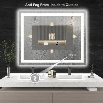 48" X 32" Tempered Glass Frameless LED Bathroom Mirror with Front and Backlight, Stepless Dimmable Wall Mirrors with Anti-Fog, 3 Colors, LED Vanity Mirror(Horizontal/Vertical)