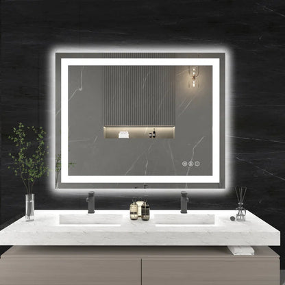 48" X 32" Tempered Glass Frameless LED Bathroom Mirror with Front and Backlight, Stepless Dimmable Wall Mirrors with Anti-Fog, 3 Colors, LED Vanity Mirror(Horizontal/Vertical)