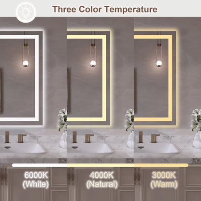 32" X 24" Tempered Glass Frameless LED Bathroom Mirror with Front and Backlight, Stepless Dimmable Wall Mirrors with Anti-Fog, 3 Colors, LED Vanity Mirror(Horizontal/Vertical)