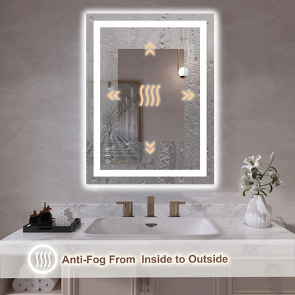 32" X 24" Tempered Glass Frameless LED Bathroom Mirror with Front and Backlight, Stepless Dimmable Wall Mirrors with Anti-Fog, 3 Colors, LED Vanity Mirror(Horizontal/Vertical)