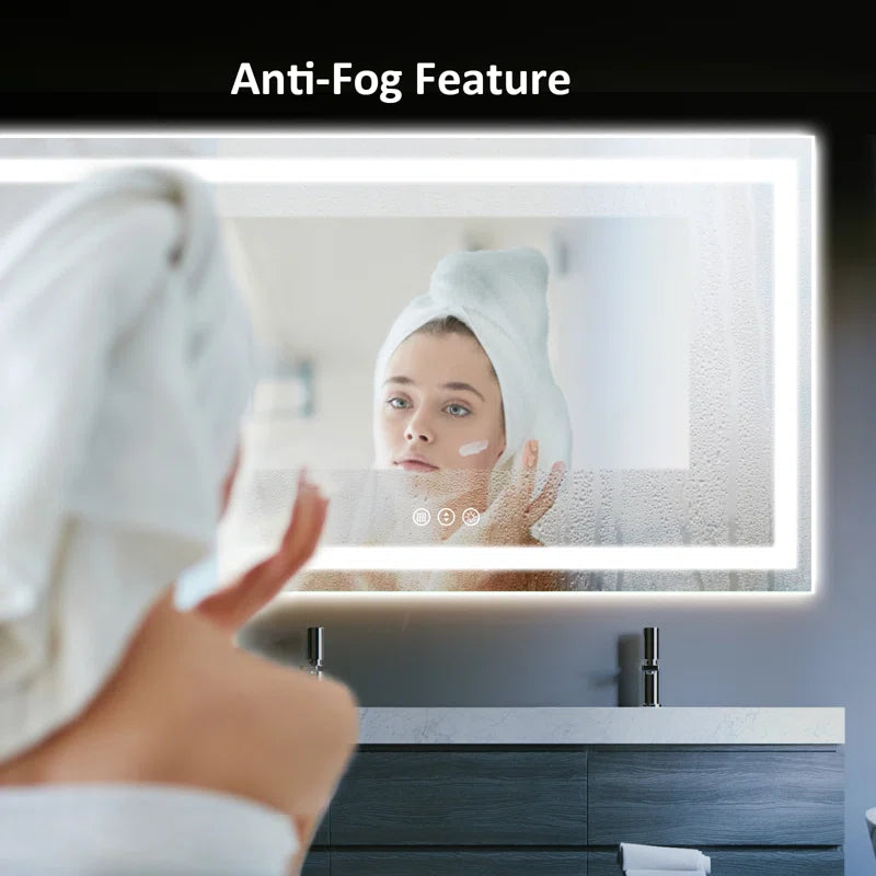 60''x28'' Tempered Glass Frameless LED Bathroom Mirror with Front and Backlight, Stepless Dimmable Wall Mirrors with Anti-Fog, 3 Colors, LED Vanity Mirror(Horizontal/Vertical)