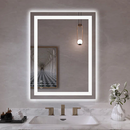 32" X 24" Tempered Glass Frameless LED Bathroom Mirror with Front and Backlight, Stepless Dimmable Wall Mirrors with Anti-Fog, 3 Colors, LED Vanity Mirror(Horizontal/Vertical)