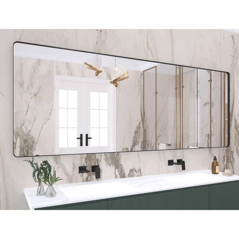 84" x 32"Filleted Corner Wall Mounted Mirror, Bathroom Mirror, Vanity Wall Mirror With Metal Frame