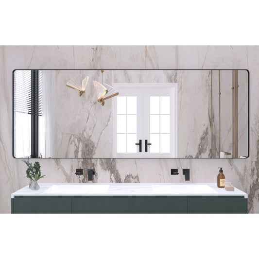 84" x 32"(Black) Filleted Corner Wall Mounted Mirror, Bathroom Mirror, Vanity Wall Mirror With Metal Frame