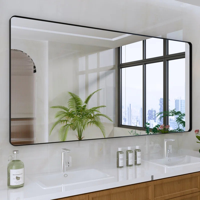 72" x 36"Filleted Corner Wall Mounted Mirror, Bathroom Mirror, Vanity Wall Mirror With Metal Frame