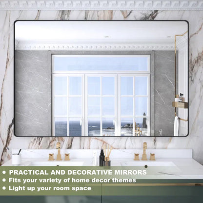 40" x 24"Filleted Corner Wall Mounted Mirror, Bathroom Mirror, Vanity Wall Mirror With Metal Frame