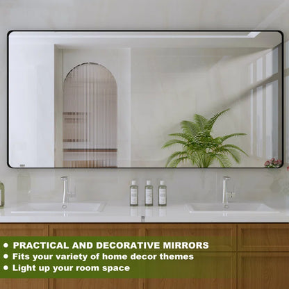 72" x 36"Filleted Corner Wall Mounted Mirror, Bathroom Mirror, Vanity Wall Mirror With Metal Frame