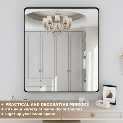 32" x 36"Filleted Corner Wall Mounted Mirror, Bathroom Mirror, Vanity Wall Mirror With Metal Frame