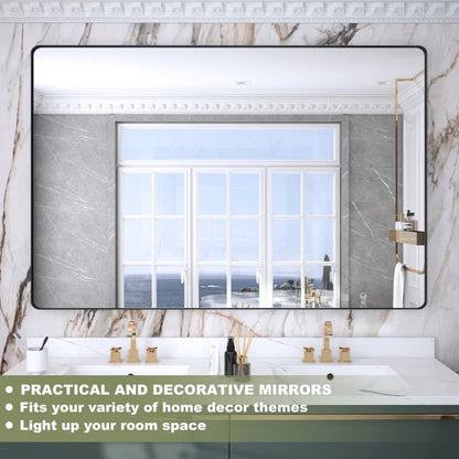 60" x 40"Filleted Corner Wall Mounted Mirror, Bathroom Mirror, Vanity Wall Mirror With Metal Frame