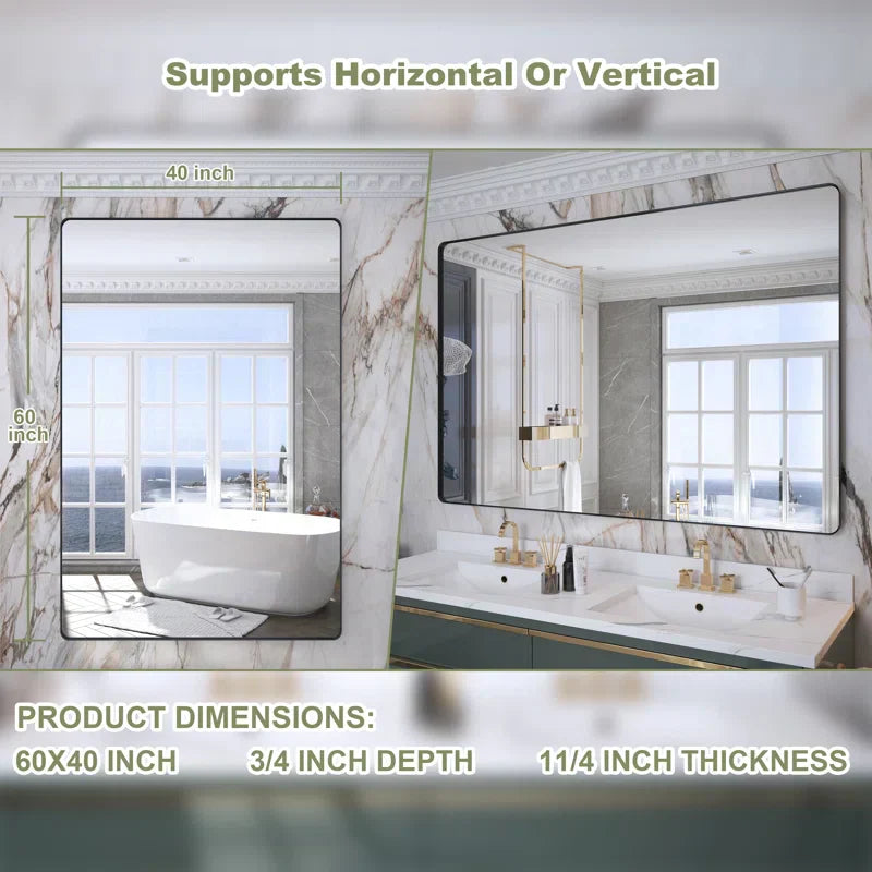 40" x 24"Filleted Corner Wall Mounted Mirror, Bathroom Mirror, Vanity Wall Mirror With Metal Frame