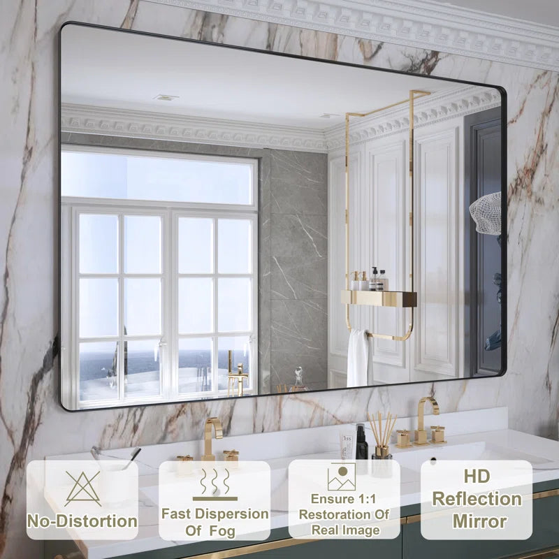 60" x 40"Filleted Corner Wall Mounted Mirror, Bathroom Mirror, Vanity Wall Mirror With Metal Frame