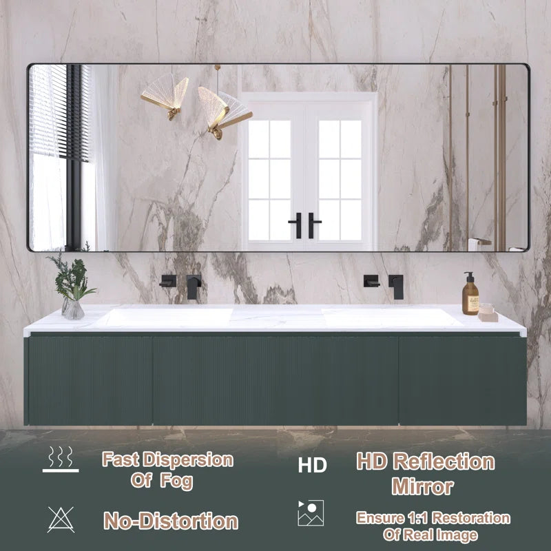 84" x 32"Filleted Corner Wall Mounted Mirror, Bathroom Mirror, Vanity Wall Mirror With Metal Frame