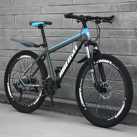Grayish-Blue Bike | 26" Bike,  21 Speeds, High Carbon Steel, Detachable, Adjustable Seat, Chain Drive, 150kg Capacity, Dual Disc Brakes, Rigid Frame, Oil Spring Fork, Standard Type, Ordinary Pedals, Front And Rear Mechanical Disc Brakes