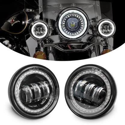 4.5 Inches - Fog Lights With Iris - Without Devil Eyes - Silver - Pair Black Box