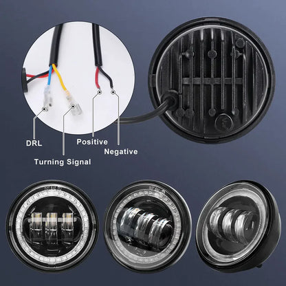 4.5 Inches - Fog Lights With Iris - Without Devil Eyes - Black - Pair Black Box