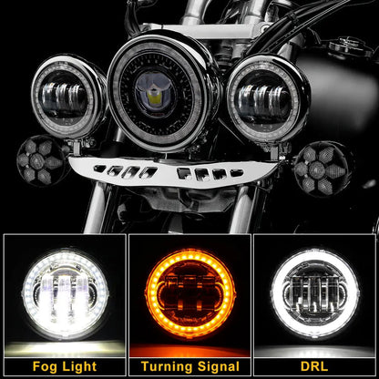 4.5 Inches - Fog Lights With Iris - Without Devil Eyes - Silver - Pair Black Box