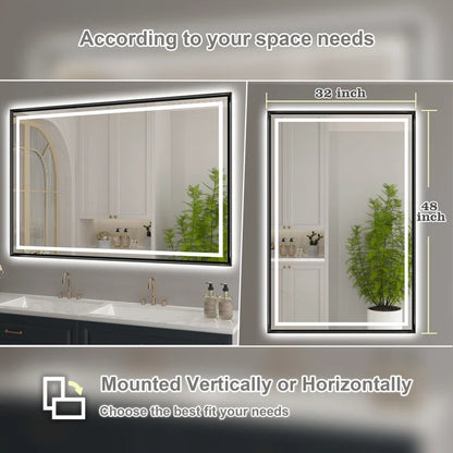 28" X 36" Hettel LED Bathroom Vanity Mirror with Front Lights Backlit Framed Dimmable Anti-Fog