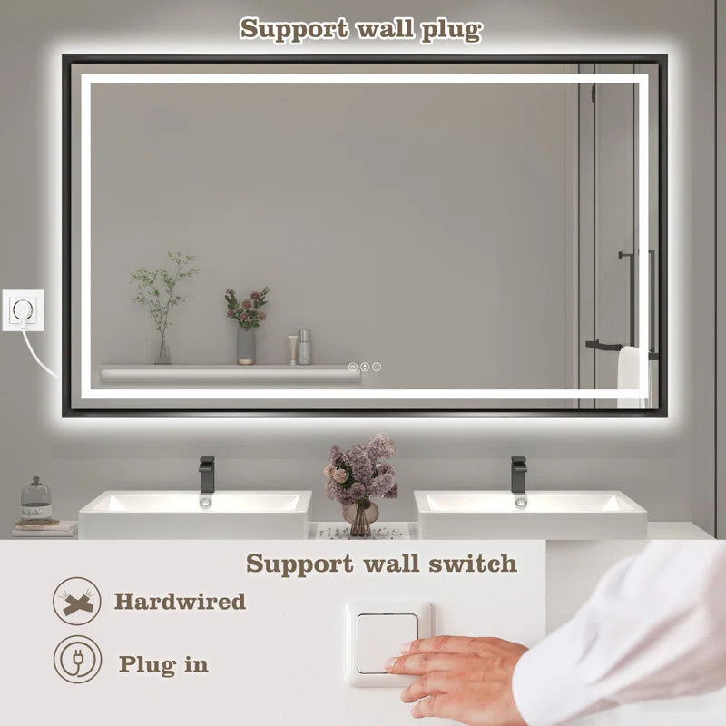 60" X 36" Hettel LED Bathroom Vanity Mirror with Front Lights Backlit Framed Dimmable Anti-Fog