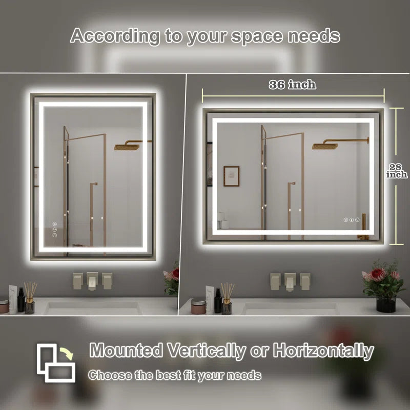 28" X 36" Hettel LED Bathroom Vanity Mirror with Front Lights Backlit Framed Dimmable Anti-Fog