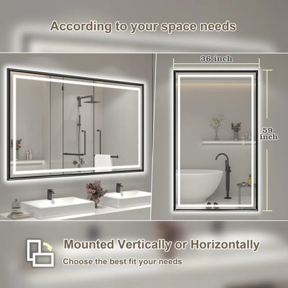 60" X 36" Hettel LED Bathroom Vanity Mirror with Front Lights Backlit Framed Dimmable Anti-Fog